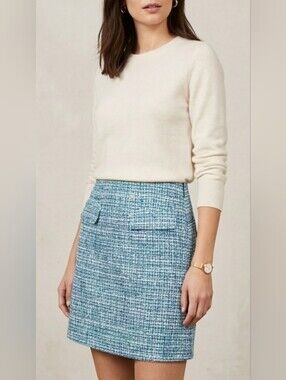 Loft Women's Textured Blue/Green Tweed Mini Skirt Lined 6 Small NEW W TAG